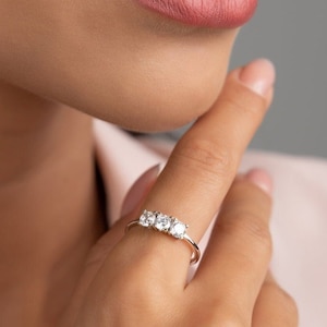 Three-Stone Diamond Ring • Bridal Ring • Round Diamond Ring • Engagement Ring • Promise Ring in Sterling Silver and 14K Gold options
