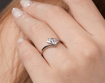 Elegant Trio Cut Moissanite Diamond Ring • Creative Engagement Ring • Elegant Modern Proposal Ring with Clear Diamond