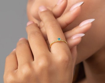 Twisted Band Initial Ring • Custom Gemstone Ring • Your Birthstone&Name Initial Ring • Personalized Gift • Bridesmaids Gift • Gift For Her