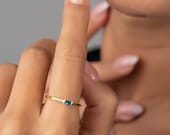 Baguette-Cut Gemstone Ring Stacking Ring Custom Birth Stone Ring Everyday Ring Bridesmaid Gift Birthday Gift Friends Gift