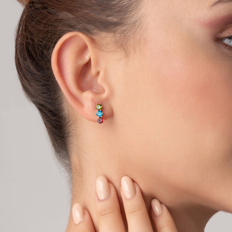 Raindrop Multi-Stone Earrings Your Family Birthstones Gemstone Cluster Stud Earrings Besties Matching Earrings Birthday Custom Gift image 1