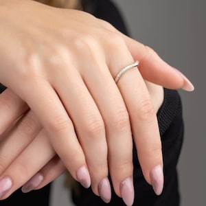 Diamond Curved Ring Nesting Band Ring Everyday Diamond Ring Minimalist Countour Ring Engagement or Wedding Ring Gift Ring image 4