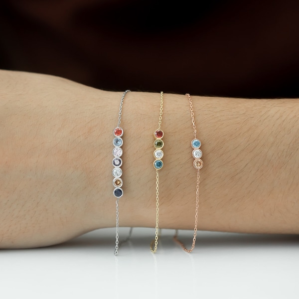 Sterling Silver Multi-Birthstone Bracelet • Multi-Stone Family Birthstone Bracelet • Dainty Birthstone Bracelet • Personalized Gift