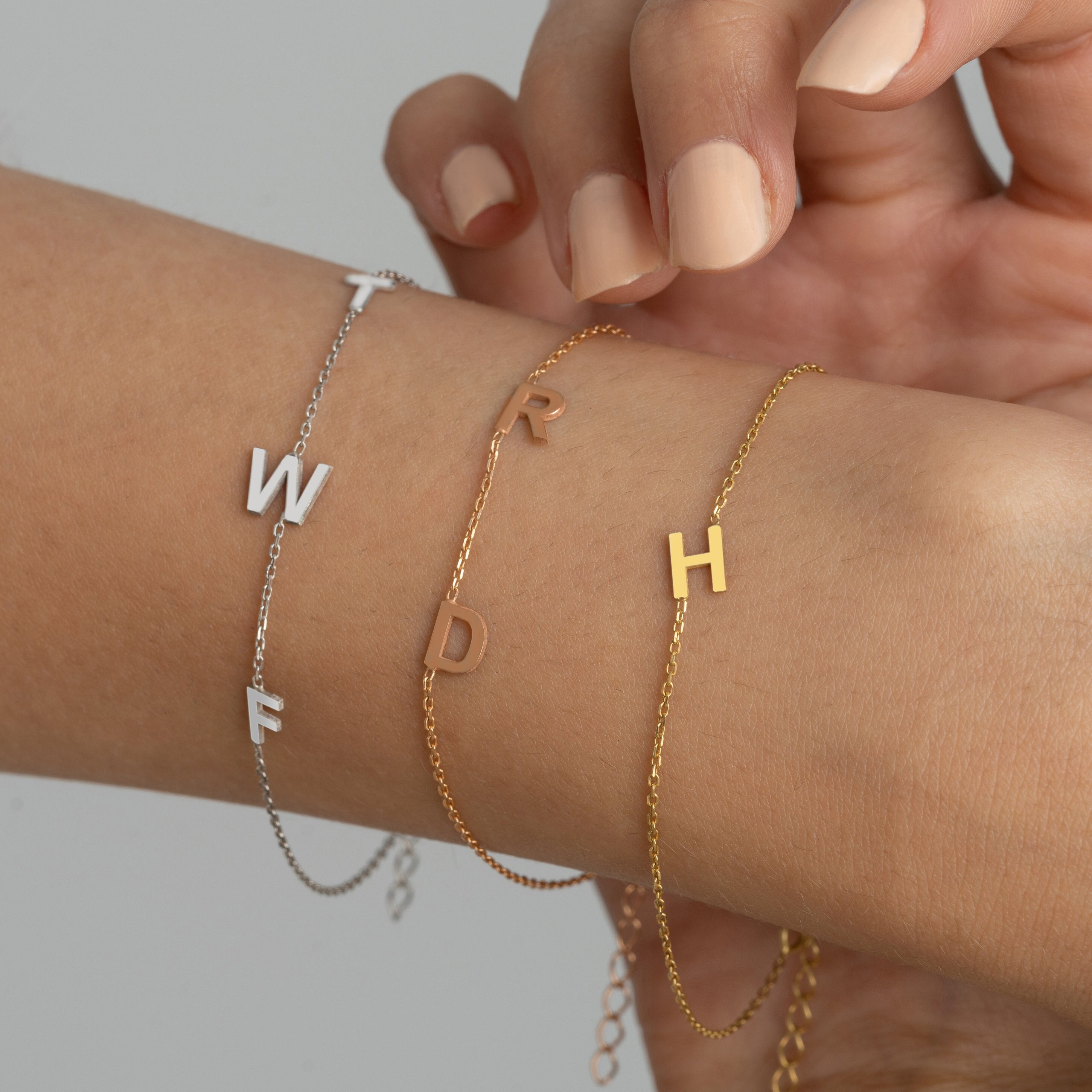 Letter H Name Bracelet with Hamsa Hand Initial Bracelet for Women