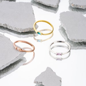 Baguette-Cut Gemstone Ring Stacking Ring Custom Birth Stone Ring Everyday Ring Bridesmaid Gift Birthday Gift Friends Gift image 6