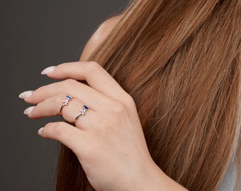 Elliptical, Drop Cut Shape Stone Bundle Ring • Birthstone Jewelry • Dainty Minimalist Gemstone Ring • Birthday Gift for Unisex