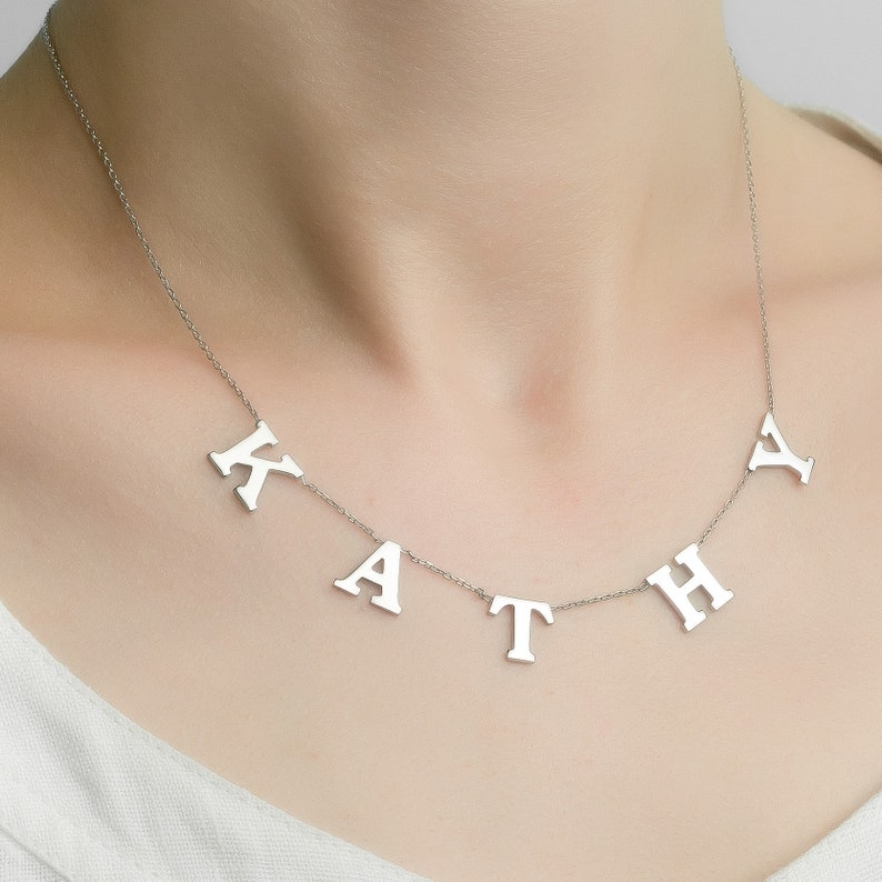 Spaced Letter Necklace \u2022 Sterling Silver Name Necklace \u2022 Personalized Women Initials \u2022 Custom Letter Kids Name Necklace \u2022 Customized Gift