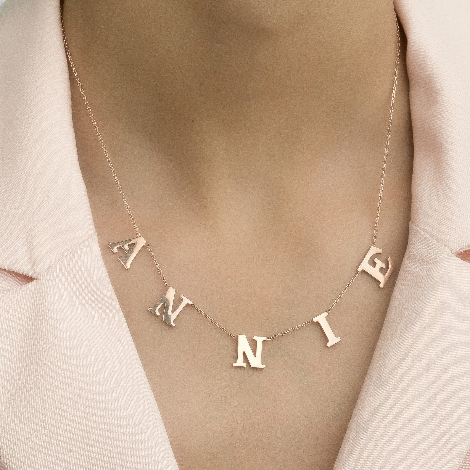 Spaced Letter Necklace Sterling Silver Name Necklace Etsy
