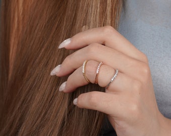 Diamond Wedding Band • Elegant Dainty Diamond Stackable Ring • Minimalist Luxury Sterling Silver Diamond Ring • Wedding Gift for woman