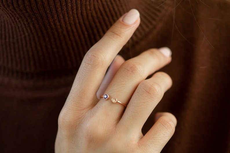 Anillo para mejor amigo Anillo para parejas Anillo delicado con 2 piedras Anillo de plata de ley Piedras preciosas para dos Anillo a juego para hermanas Regalo de San Valentín imagen 3