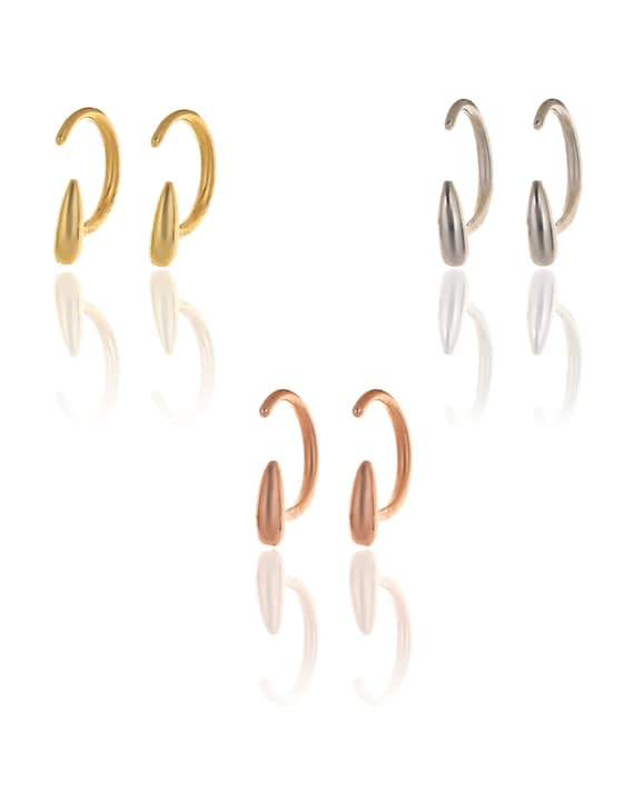 Open Huggie Seed Shape Hoop Earrings Reverse Dayly Hoops in 925