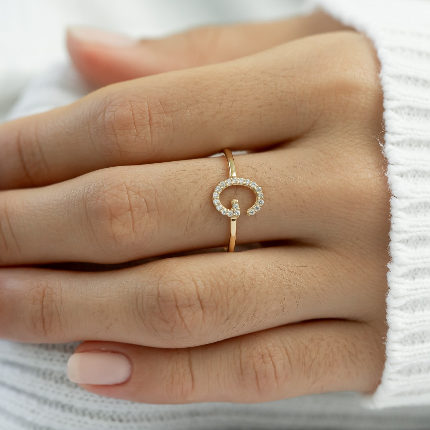 Diamond Initial Ring • Letter Ring • Pave Stone Initial Ring • Dainty Initial Letter Ring • Name Letter Ring • Custom Gift