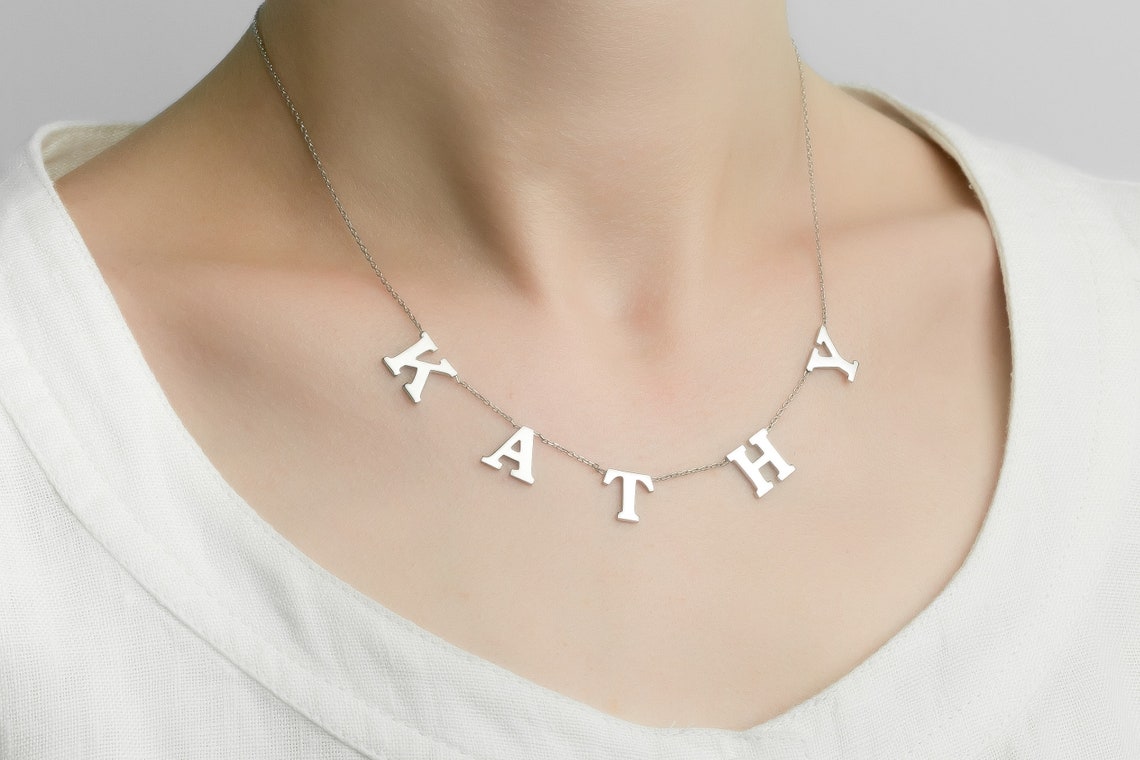 Spaced Letter Necklace Sterling Silver Name Necklace Etsy