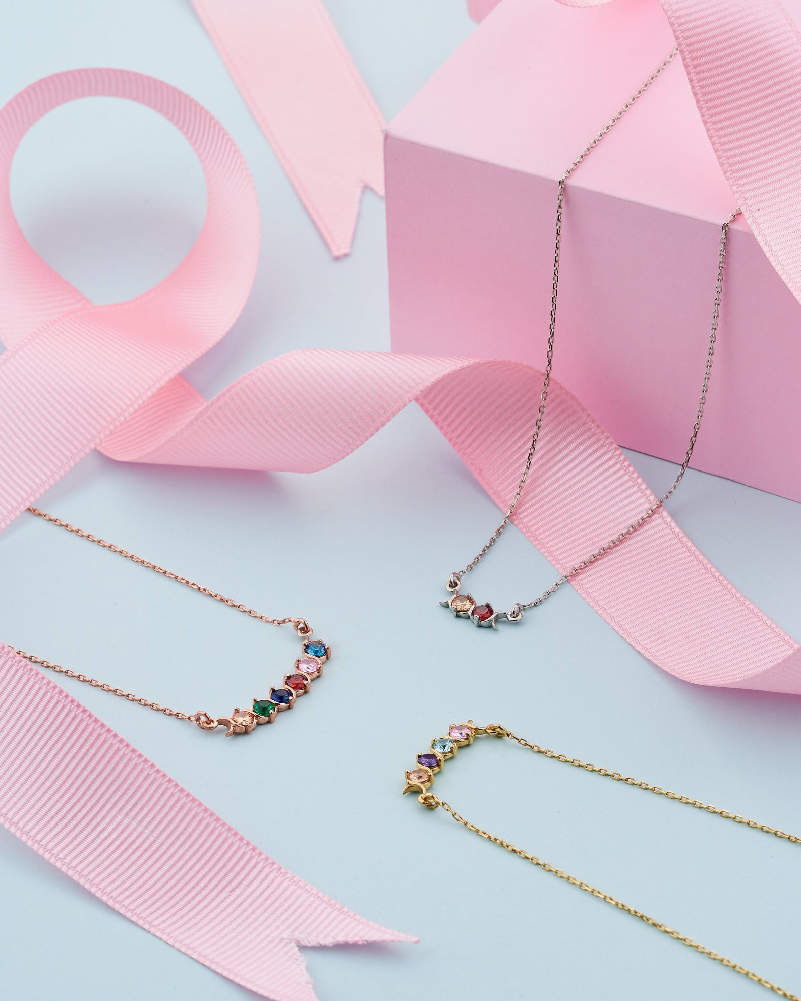 Multistone Necklace Sterling Silver Necklace Dainty Etsy