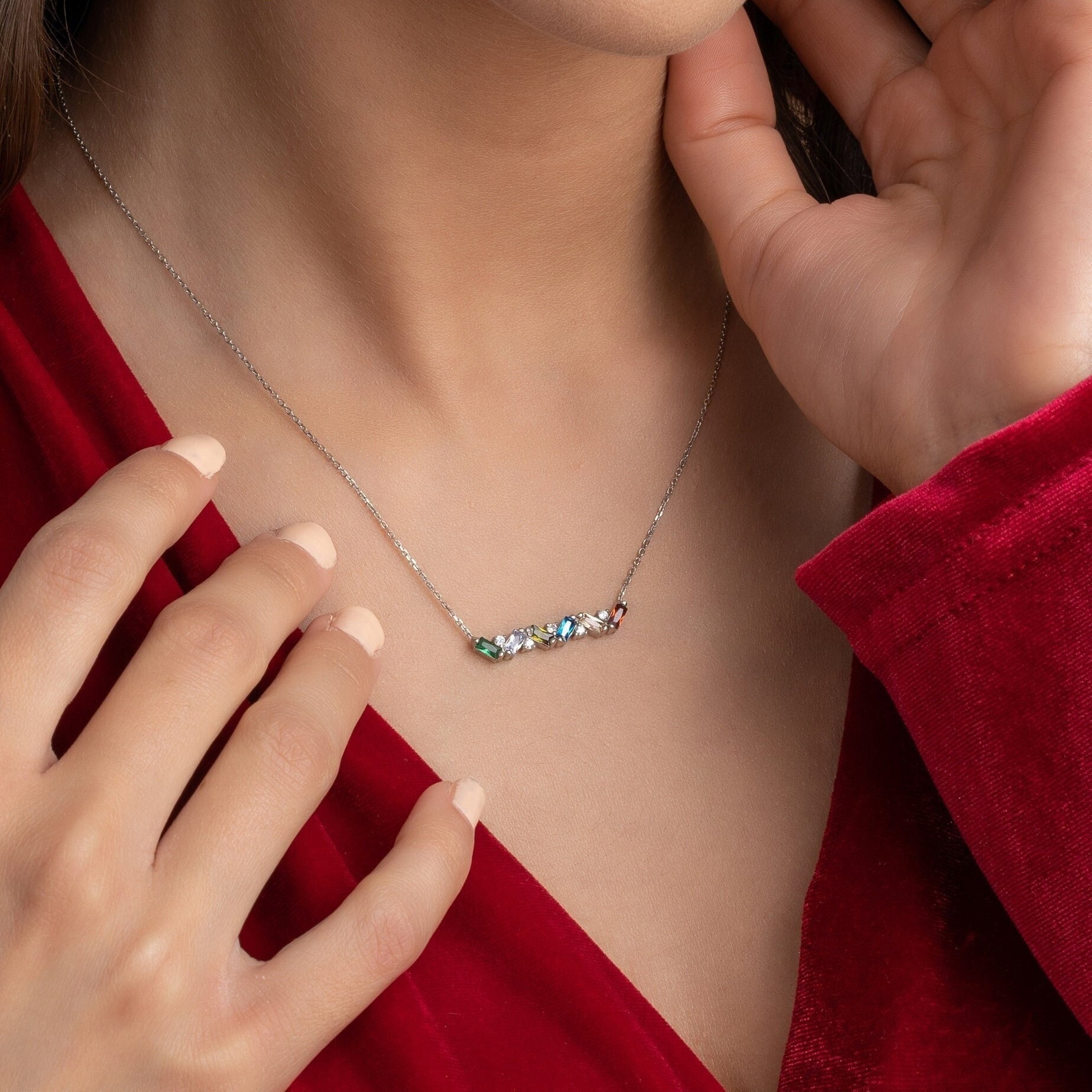 Zig Zag Birthstone Necklace • Modern Birthstone Necklace • Unique
