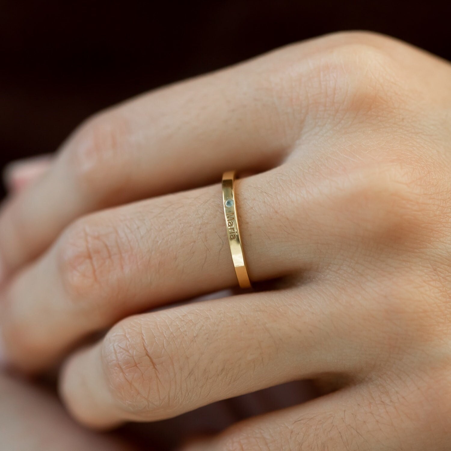 リング　14kの刻印有り 14K 重ね付けできる誕生石リング（刻印入り） • 名前が刻印された14K