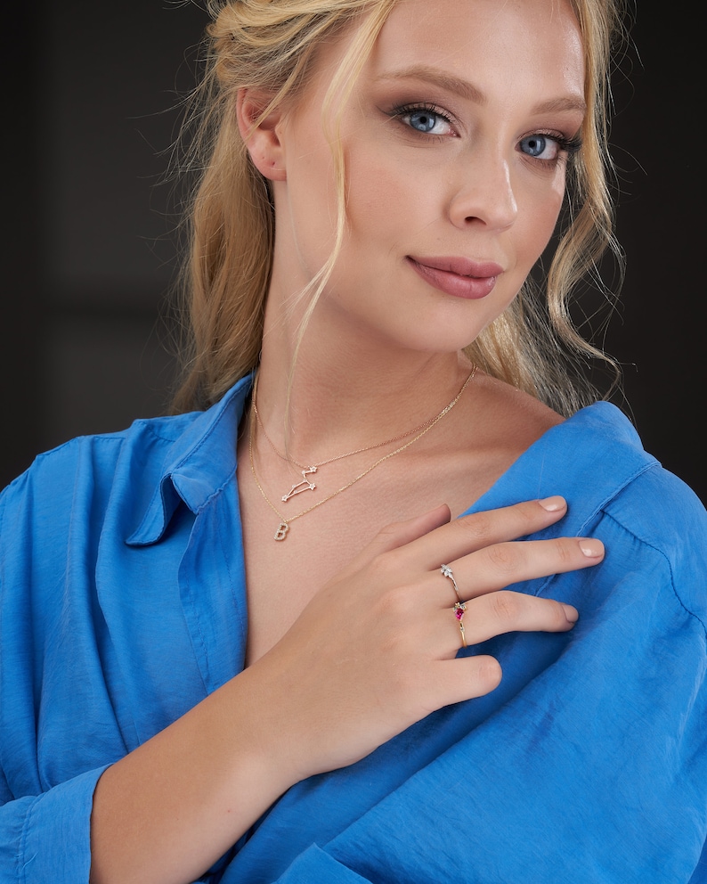 Diamond Initial Sterling Silver Necklace Letter Necklace Etsy