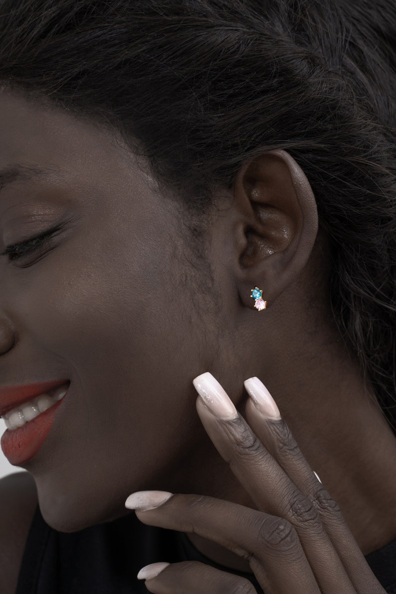 Raindrop Multi-Stone Earrings Your Family Birthstones Gemstone Cluster Stud Earrings Besties Matching Earrings Birthday Custom Gift image 5