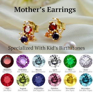 Puede incluir: Aretes de oro con piedras preciosas simuladas que representan las piedras de nacimiento de cada mes del año. Los aretes se muestran sobre un fondo de tela blanca. Enero: Granate, Febrero: Amatista, Marzo: Aguamarina, Abril: Diamante, Mayo: Esmeralda, Junio: Alexandrita, Julio: Rubí, Agosto: Peridoto, Septiembre: Zafiro, Octubre: Turmalina, Noviembre: Topacio, Diciembre: Topacio azul.