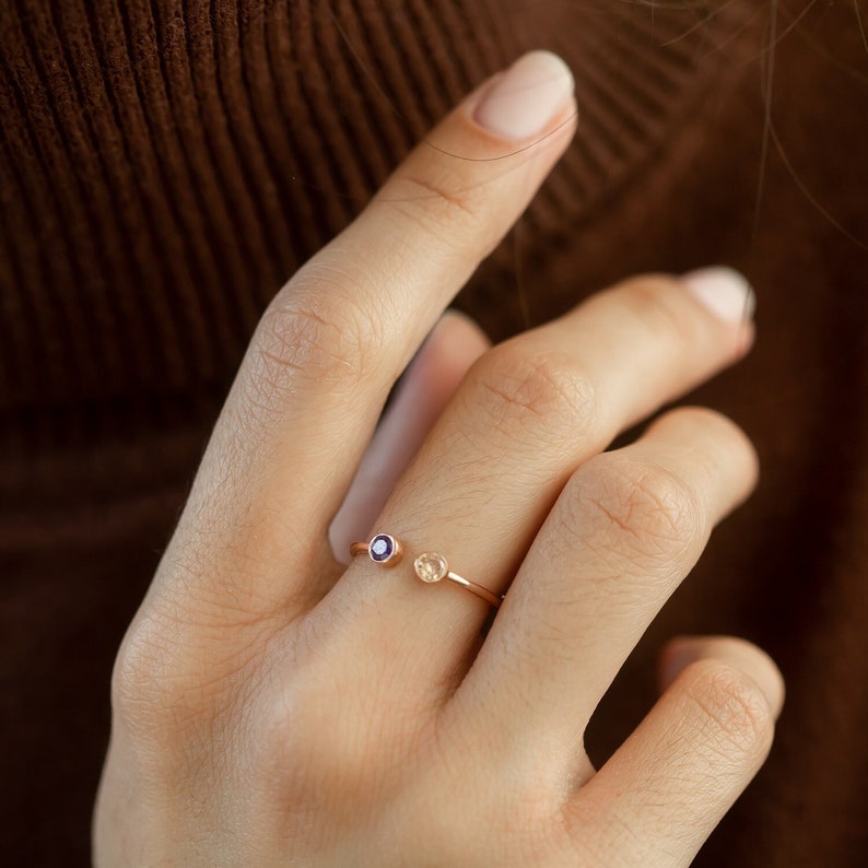 Anillo para mejor amigo Anillo para parejas Anillo delicado con 2 piedras Anillo de plata de ley Piedras preciosas para dos Anillo a juego para hermanas Regalo de San Valentín imagen 6