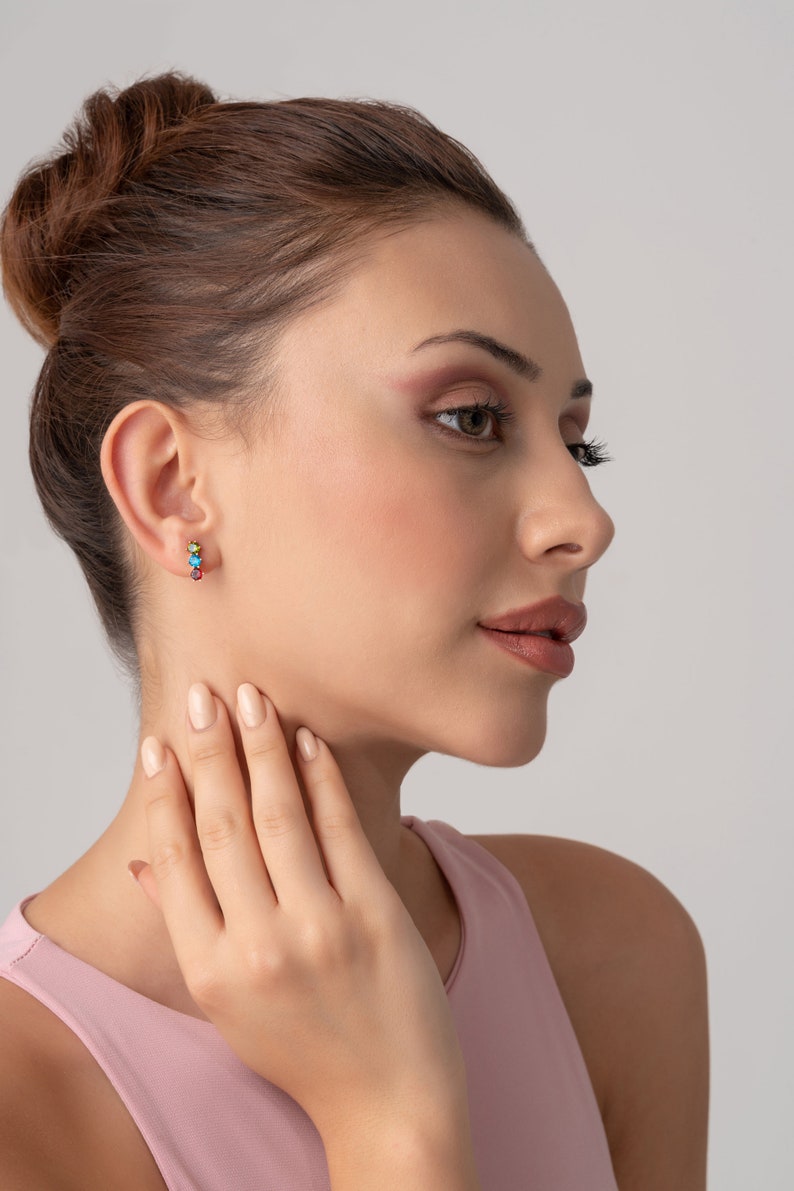 Raindrop Multi-Stone Earrings Your Family Birthstones Gemstone Cluster Stud Earrings Besties Matching Earrings Birthday Custom Gift image 2
