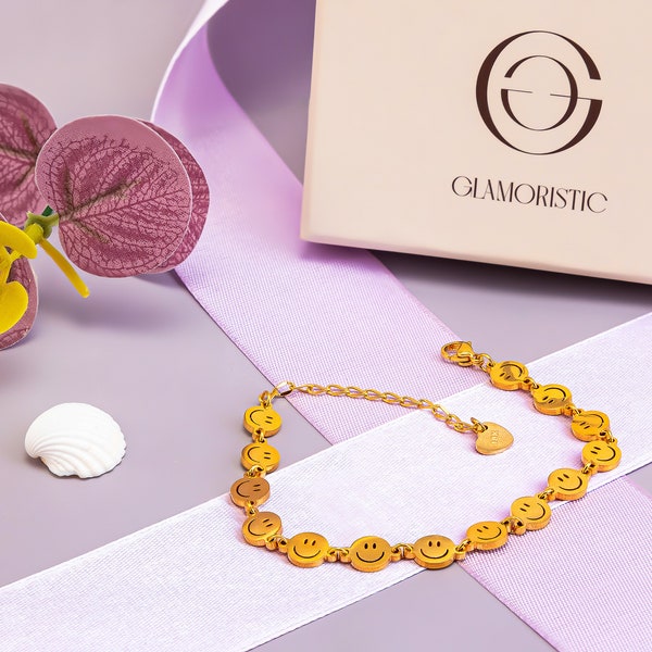 Pulsera Emoji de cara sonriente • Pulsera simple de estado de ánimo positivo de cara feliz • Pulsera antideslustre IMPERMEABLE, regalo del Día de la Madre