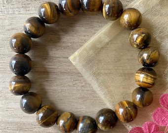 Golden Tiger Eye Beaded Stretch Bracelet: Unisex Boho Jewelry