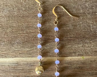 Rose Quartz Rosary Chain Dangle Earrings, Fancy 14K Gold-Filled Beads and Ear Wires