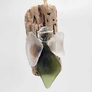 Genuine Seaglass | Angel Ornament | Coastal Holiday Gifts & Decor | Christmas Tree Ornament | Rustic Home Decor | Guardian Angel Sun Catcher