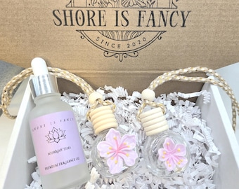 Hibiscus Car Diffuser Set: Scented Air Freshener | Rearview Mirror Hanging | Car Decor