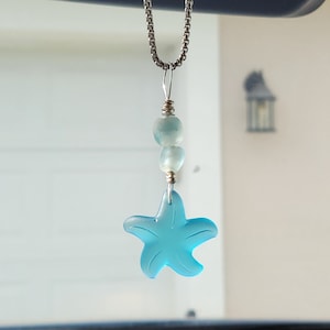 Sea Glass Starfish Car Charm: Beach Decor Rearview Mirror Ornament
