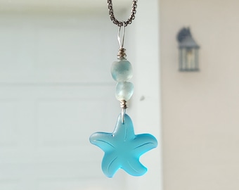 Sea Glass Starfish Car Charm: Beach Decor Rearview Mirror Ornament