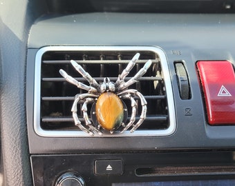 Large Spider | Goth | Gemstone Vent Clip | Healing | CAR AIR FRESHENER | Witchy | Halloween Car Charm | Car Essential Oil Diffuser