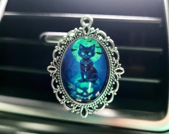 Halloween Iridescent Cat Car Vent Clip: Gothic Air Freshener