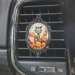 Halloween Cat Pumpkin Car Vent Clip: Gothic Air Freshener