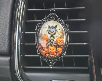 Halloween Cat Pumpkin Car Vent Clip: Gothic Air Freshener