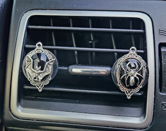 Gothic Bat & Spider Car Air Freshener Vent Clips: Witchy Halloween Car Charms