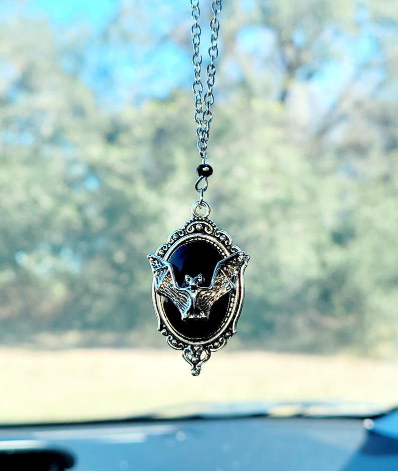 Gothic Bat Car Charm: Spooky Rearview Mirror Hanging image 1