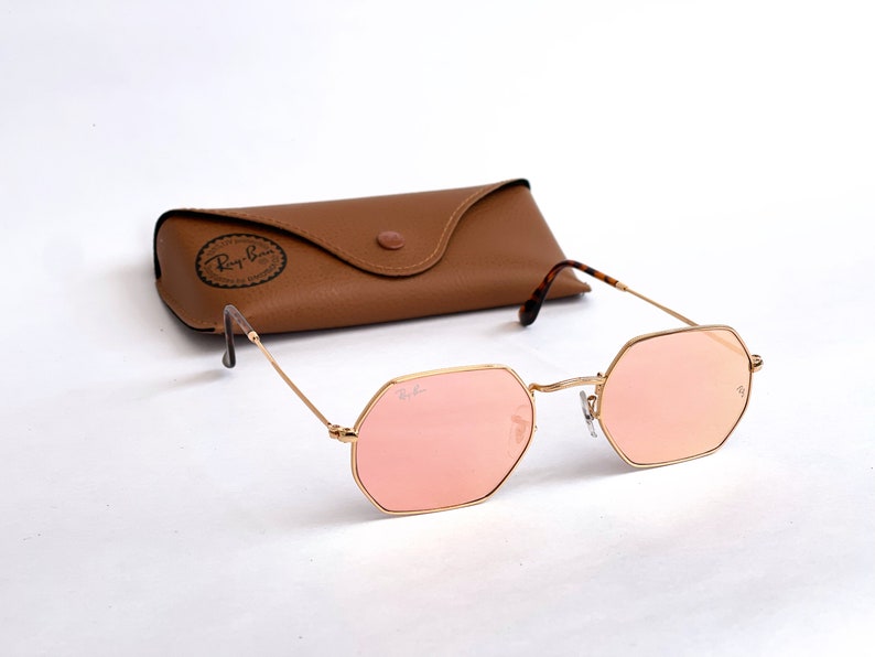 Octogon Ray-ban Sunglasses RB3556 001 Z2 / Gold Frame Pink - Etsy Australia