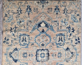 Hand Knotted Afghan Rug: 6x9 ft Blue Ushak Wool Rug