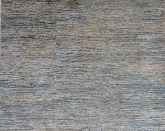 Beau tapis bleu naturel 9 x 12 pi, tapis bleu uni, tapis de salle à manger, tapis de salon, tapis moderne, tapis afghan noué à la main