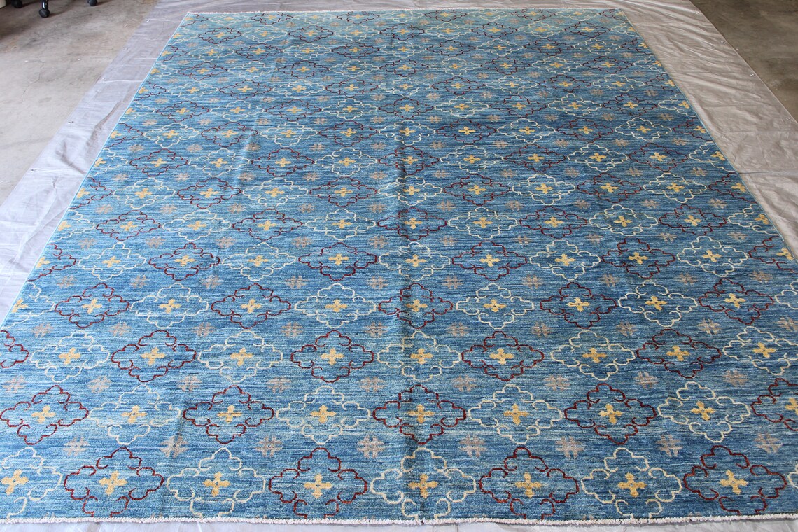 9'x12' Wunderschöner blauer Moderner Teppich | Etsy