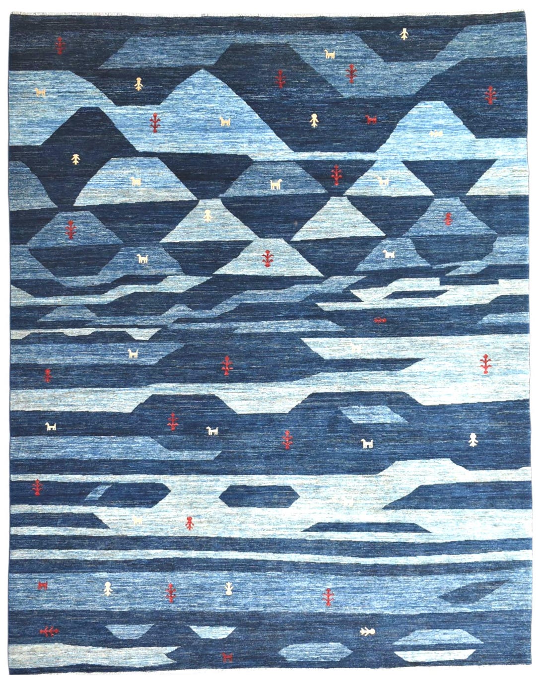 Hand Knotted Afghan Rug: 9x12 Ft Navy Blue Tribal Landscape - Etsy