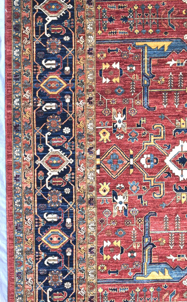 12x15 Ft Serapi Area Rug, Fine Knotted Red Medallion Rug, Afghan Wool