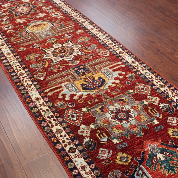 3x12 ft Fine Knotted Red Persian Design Runner - Traditional and Tribal Rug - Hallway Rug - Hallway Runner - Kitchen Rug - Staircase Runner