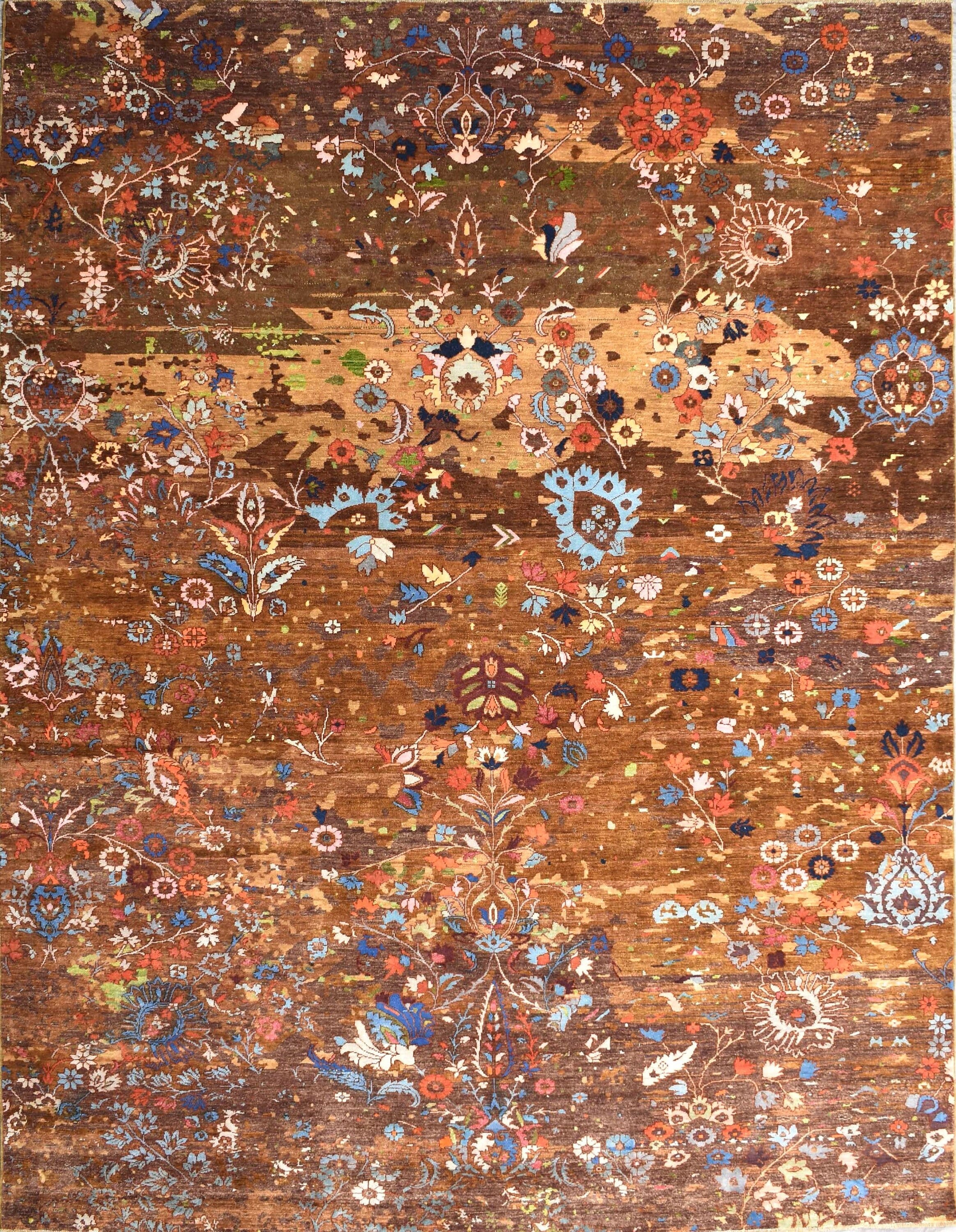 9x12 ft Modern Floral Rug, Chocolate Brown and Coffee Color, Transitional Colors, Living Room Rug, Stunning Patterns,Hand Knotted Afghan Rug