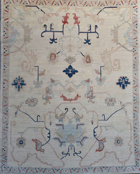 Handgeknüpfter 260x300 Beige Oushak Teppich aus afghanischer Wolle