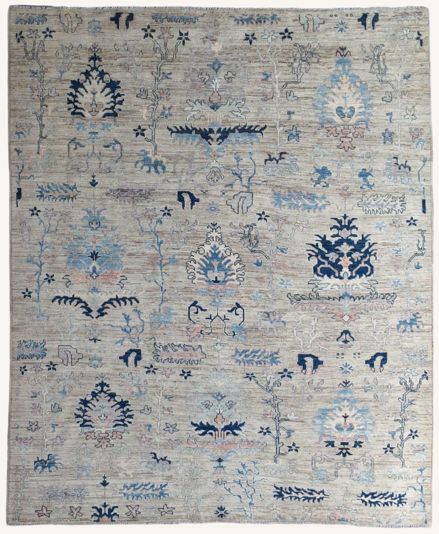 Tapis persan design Ushak 9 x 12 pi, tapis tribal fond beige, tapis de chambre à coucher fait main, tapis afghan noué à la main, tapis de salon