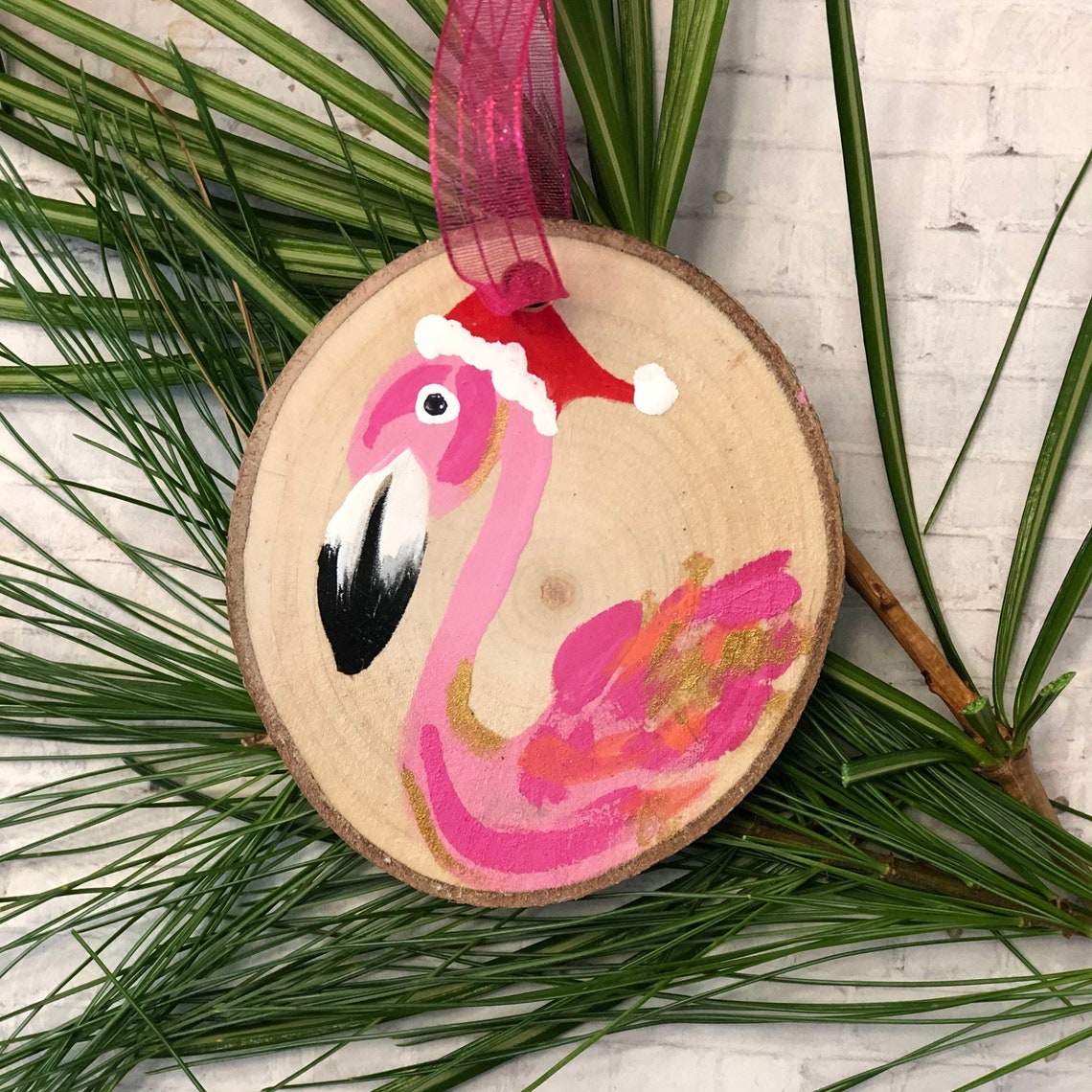 Flamingo Ornament Christmas Ornament Wood Slice Ornament Etsy