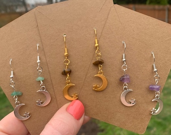 Crescent Moon Crystal Earrings | Moon Earrings | Crescent Moon Jewelry | Crystal Earrings | Celestial Earrings